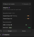 Adaptive selected in the Windsurf model picker