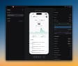 The expo-device-hub dashboard in a browser: a sidebar listing an iPhone 17 Pro Max simulator on iOS 27 and a Pixel 9 emulator, a live stream of the app in the middle, and a panel with CPU, memory, and network graphs and device options such as appearance, Liquid Glass, text size, and accessibility toggles.