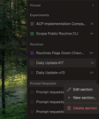 Sidebar sections with options to edit, create, or delete a section