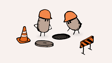 two anthropomorphized potatoes and a pothole