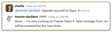 Slack conversation: Charlie tells @townie-slackbot, “Upgrade yourself to Opus 5!” The bot replies that it is now running on Claude Opus 5 and future messages will use the new brain.