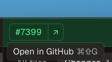 PR badge with an Open in GitHub action and keyboard shortcut