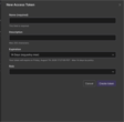 The New Access Token dialog with the expiration picker set to “14 Days (org policy max)” and helper text noting the 14-day policy maximum.