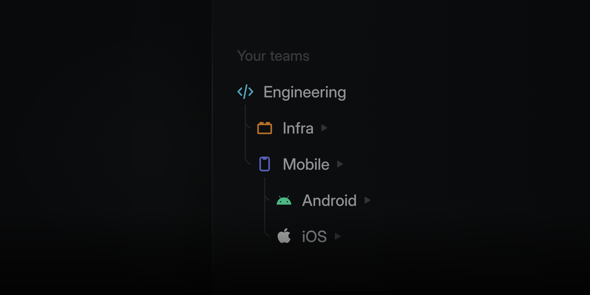 Cascading sub-teams that read: Engineering, Infra, Mobile, Android, iOS