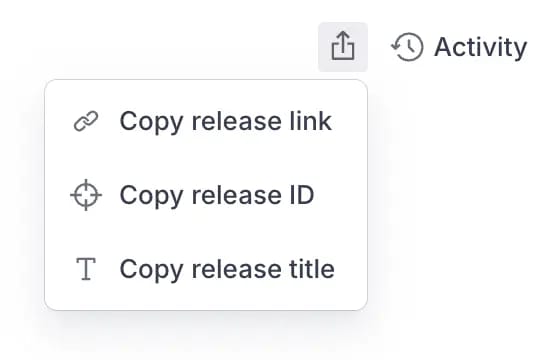 UI menu with options: Copy release link, Copy release ID, Copy release title.