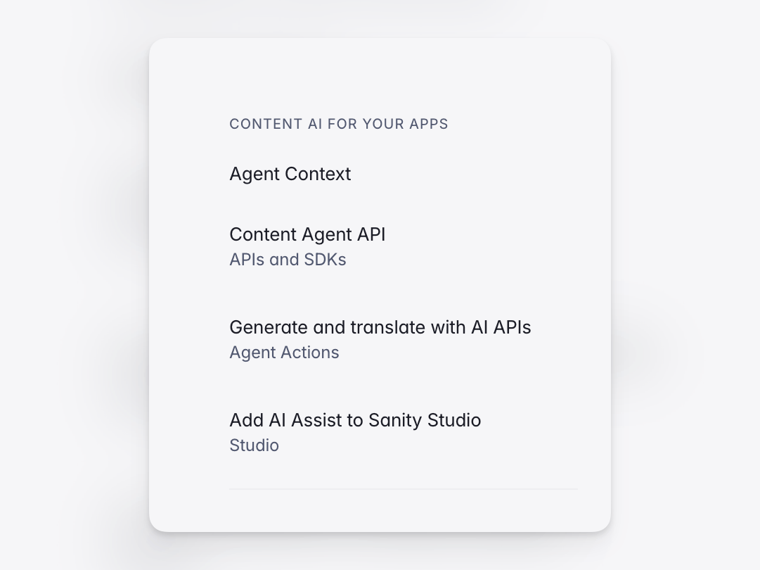 Screenshot of docs sidebar showing sub-section names