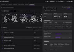 A pull request's side panel listing linked AI sessions, cost, tokens, and review details