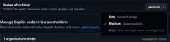 Product UI image in repo setting to show how admins set review depth options