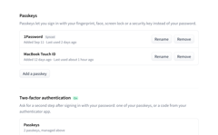 Passkeys for sign-in and two-factor authentication