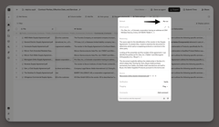 A screenshot of Harvey's review table interface showing a spreadsheet-style table of supply agreements.A screenshot of Harvey's contract analysis interface showing a spreadsheet-style table of supply agreements. A popup panel is open on the right, displaying an AI-generated response.