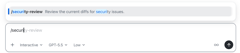 The /security-review appearing as a suggested command in the GitHub Copilot app chat window
