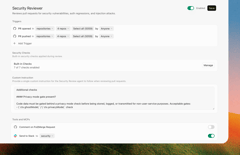 Security Reviewer leaving inline comments on a pull request diff.