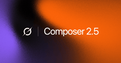 Composer 2.5 announcement hero with purple to orange gradient