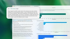 A computer screen shows a workspace instructing the use of an NGS Analysis plugin to explore ctDNA mutation data. The screen includes several bar charts labeled "Top detailed histologies" and "Top altered genes by mutated cfDNA samples," displaying data on cancer types and gene alterations. Text describes the dataset, key findings, and analysis parameters.