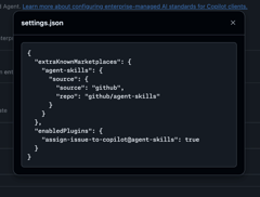 Excerpt of the enterprise plugin standards settings.json file for GitHub Copilot CLI