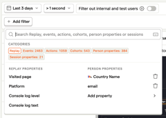 New session replay filters