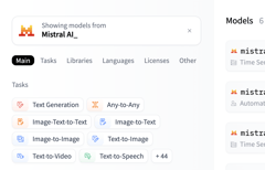 The "Showing models from Mistral AI_" card above the filters on the Models page