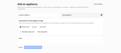Selecting a hypervisor and downloading the Cloudflare One Virtual Appliance from the Connectors page