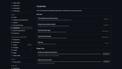 New credential management page of a user account, showing actions to revoke or delete all credentials for the user