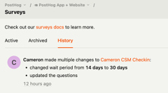Survey history view