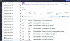 A Datadog RUM session details page with a timeline of user actions, long tasks, and errors for a visionOS application.