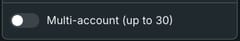 Multi-account (up to 30) toggle in the account dropdown