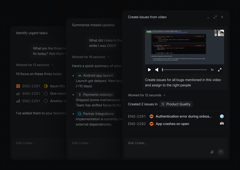Inline agent session examples, creating issues from an uploaded video