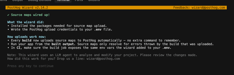 PostHog Wizard supports Error Tracking source maps
