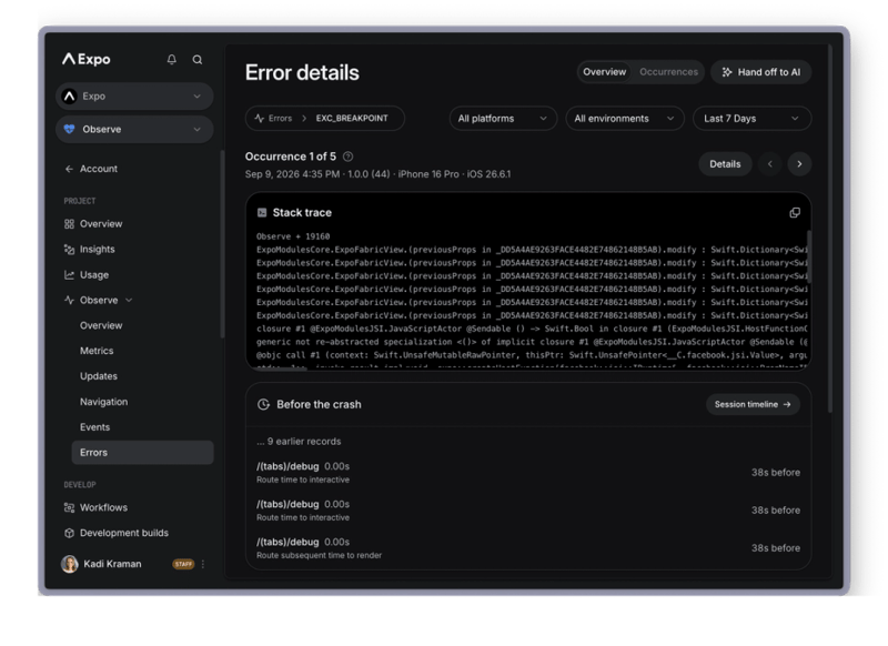 Error details of a native crash group