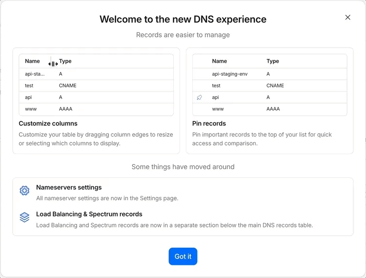 New DNS records UX