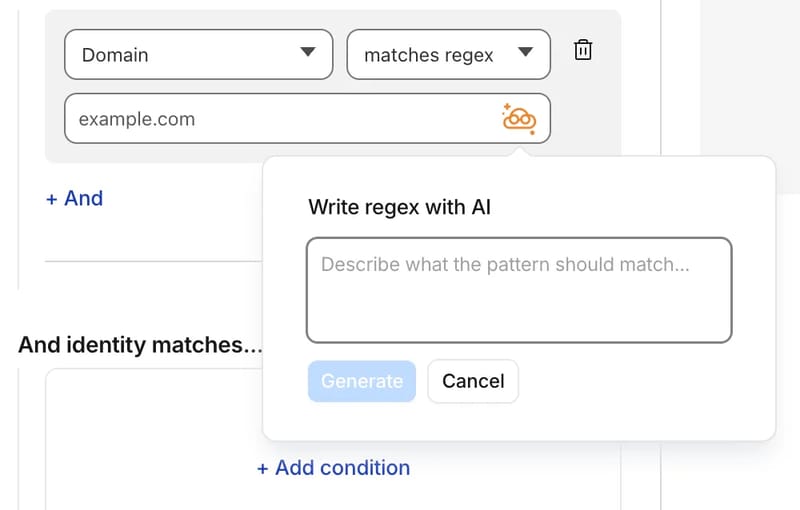 Write policy regex using natural language