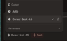 Auto and Cursor Grok 4.5 in the Cursor model picker