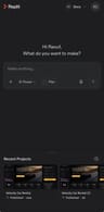 The Replit mobile app home screen with a prompt box and recent projects