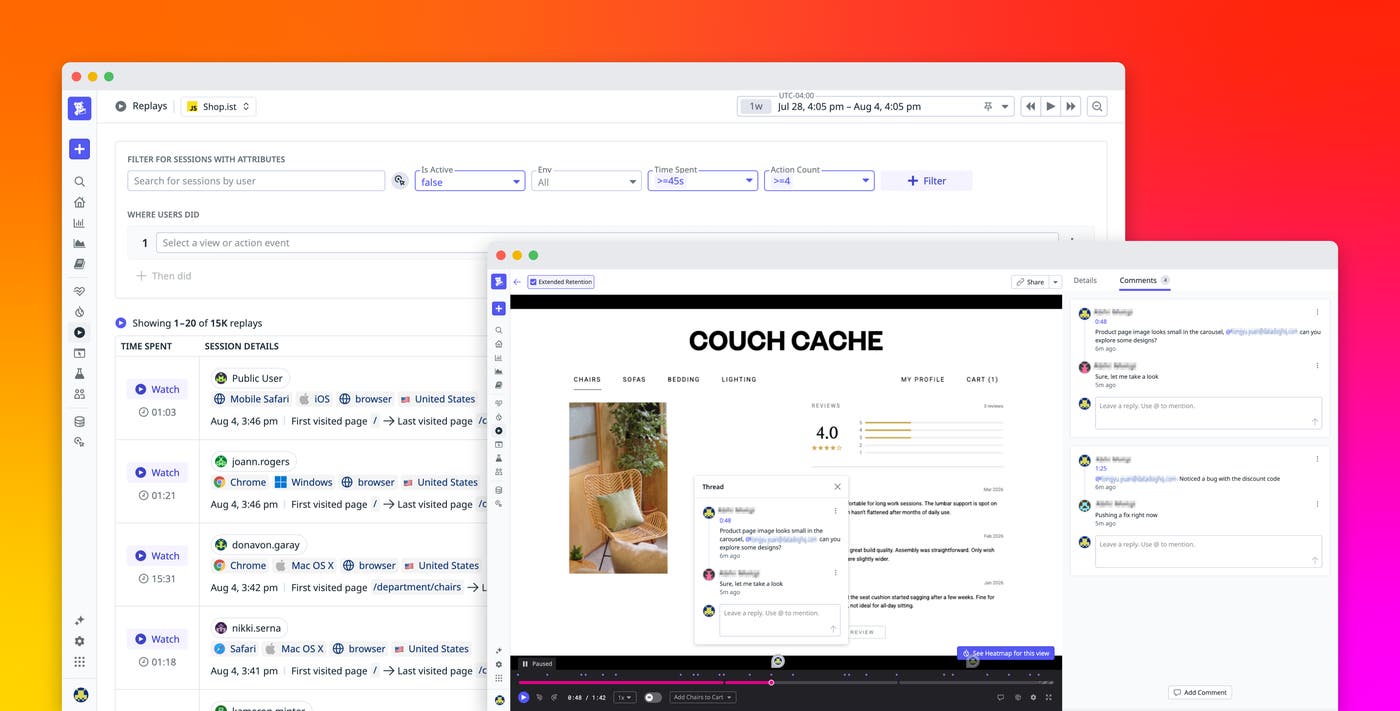 Find, analyze, and collaborate on user sessions in Datadog Session Replay