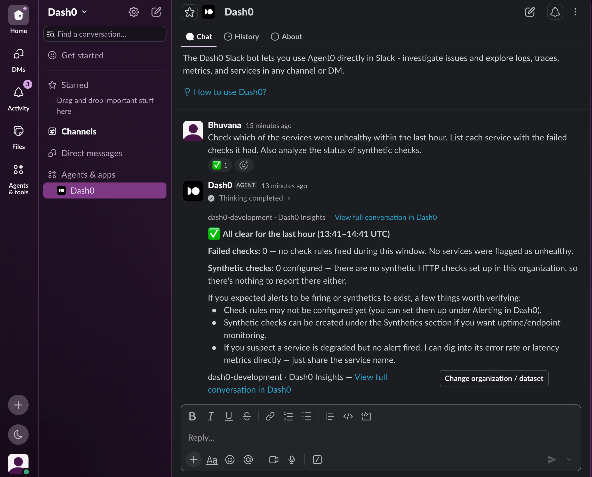Agent0 in Slack direct message