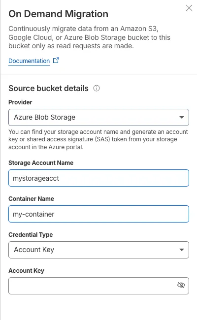 Azure Blob Storage source configuration in the R2 dashboard