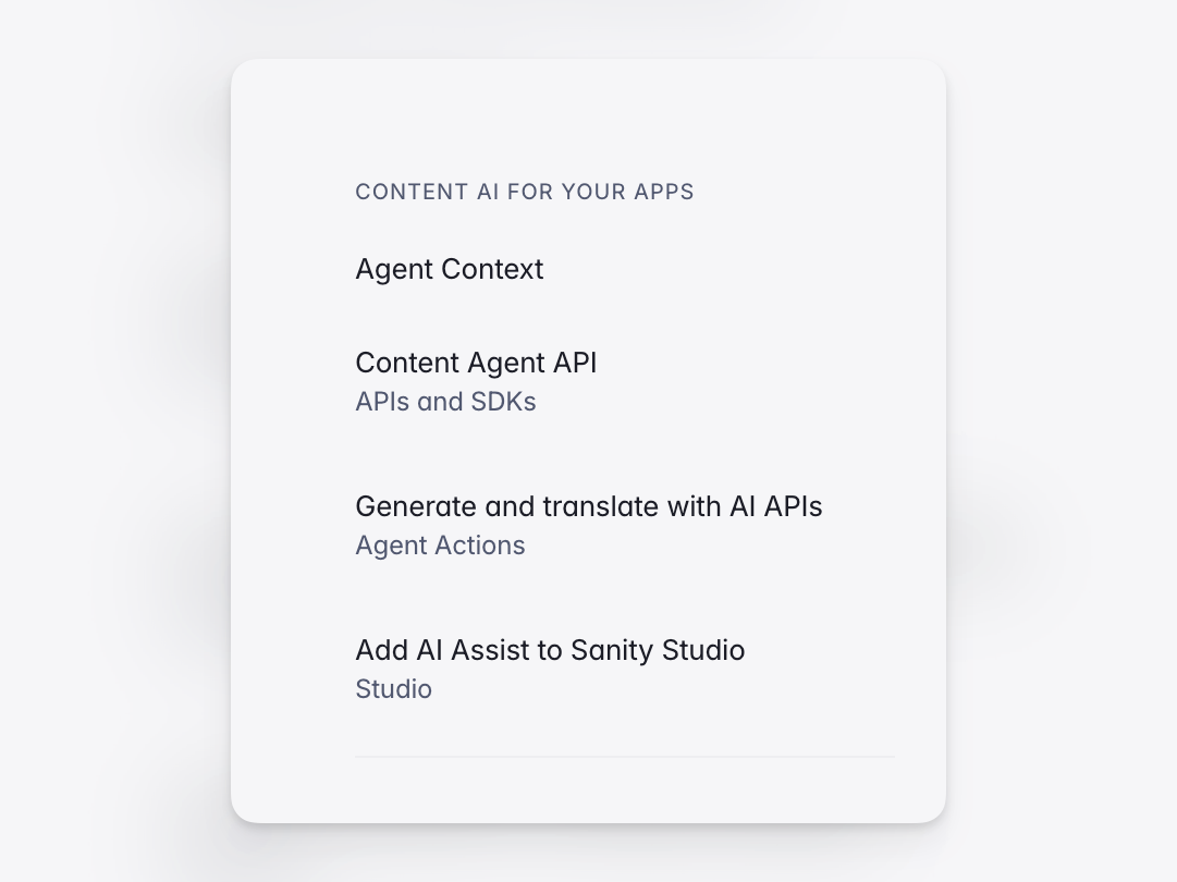 Screenshot of docs sidebar showing sub-section names